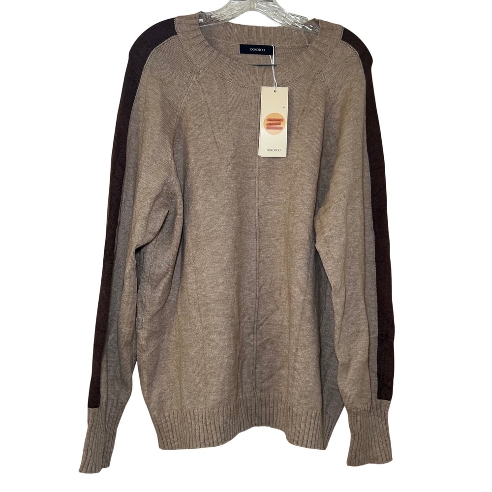 Dokotoo Womens XL Brown Stripe Long Sleeve Crewneck Knit Pullover Sweater NWT